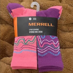 Merrell kids Cushioned Hybrid Hike Crew Socks - 6 pack nwt s/m
